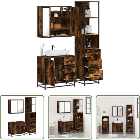 vidaXL 3-tlg. Badmöbel-Set Räuchereiche Holzwerkstoff