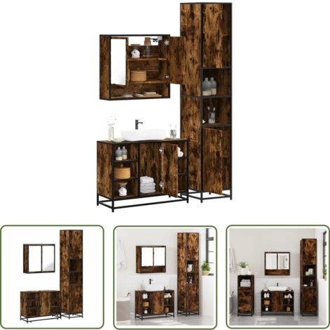 vidaXL 3-tlg. Badmöbel-Set Räuchereiche Holzwerkstoff