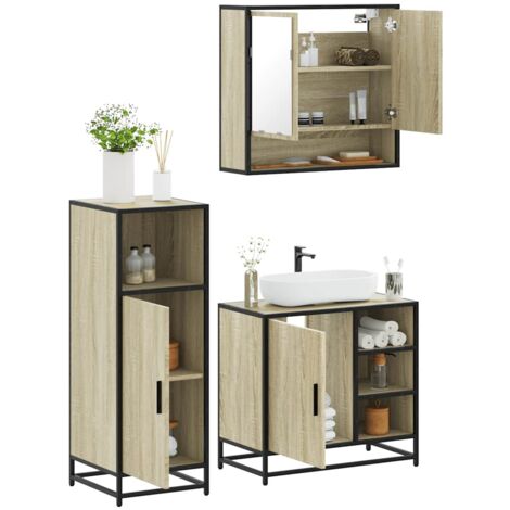 vidaXL 3-tlg. Badmöbel-Set Sonoma-Eiche Holzwerkstoff