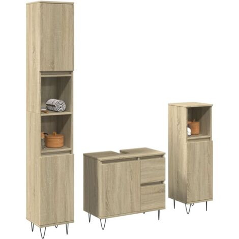 vidaXL 3-tlg. Badmöbel-Set Sonoma-Eiche Holzwerkstoff