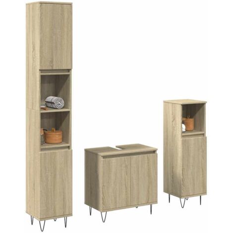 vidaXL 3-tlg. Badmöbel-Set Sonoma-Eiche Holzwerkstoff