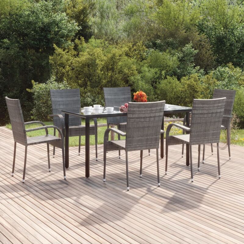 7-tlg. Garten-essgruppe Grau Poly Rattan - Vidaxl