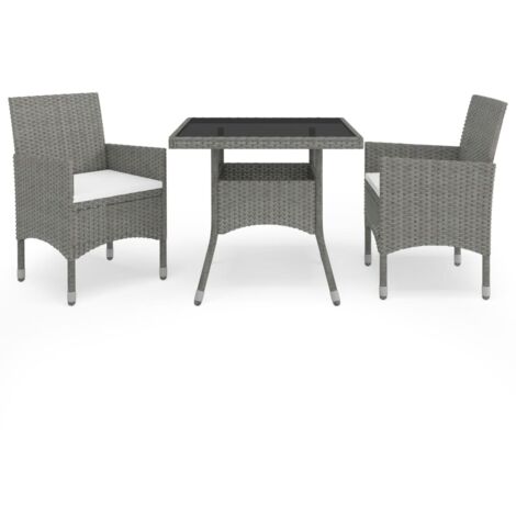 vidaXL 3-tlg. Garten-Essgruppe Grau Poly Rattan und Glas