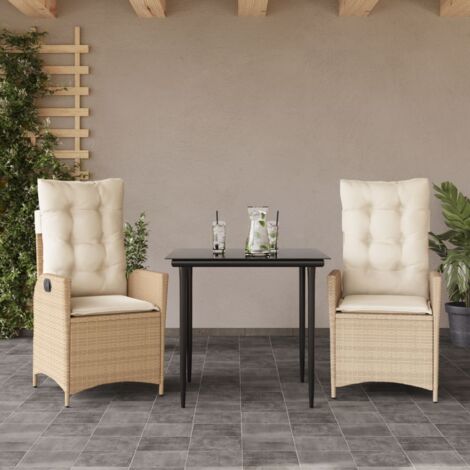 vidaXL 3-tlg. Garten-Essgruppe mit Kissen Beige Poly Rattan