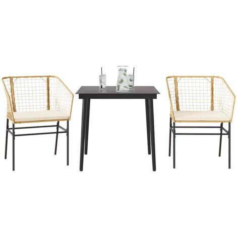 vidaXL 3-tlg. Garten-Essgruppe mit Kissen Braun Poly Rattan Glas