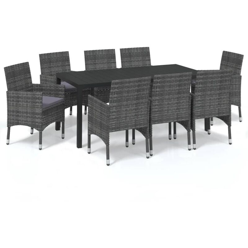 9-tlg. Garten-essgruppe Mit Kissen Poly Rattan Grau - Vidaxl