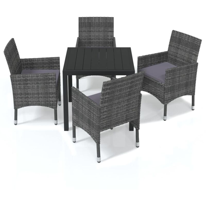 5-tlg. Garten-essgruppe Mit Kissen Poly Rattan Grau - Vidaxl