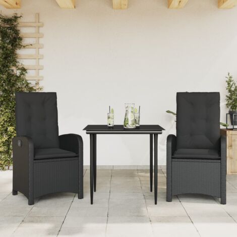 vidaXL 3-tlg. Garten-Essgruppe mit Kissen Schwarz Poly Rattan
