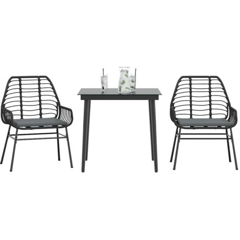 vidaXL 3-tlg. Garten-Essgruppe mit Kissen Schwarz Poly Rattan Glas