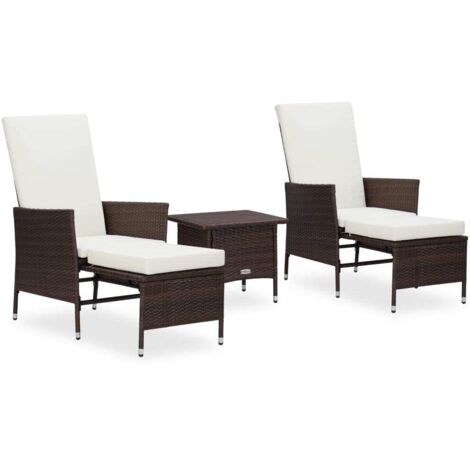 vidaXL 3-tlg. Garten-Lounge-Set mit Auflagen Poly Rattan Braun