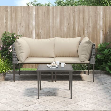 vidaXL 3-tlg. Garten-Lounge-Set mit Kissen Grau Poly Rattan