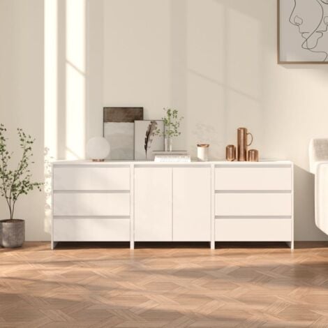 vidaXL 3-tlg. Sideboard Weiß Holzwerkstoff