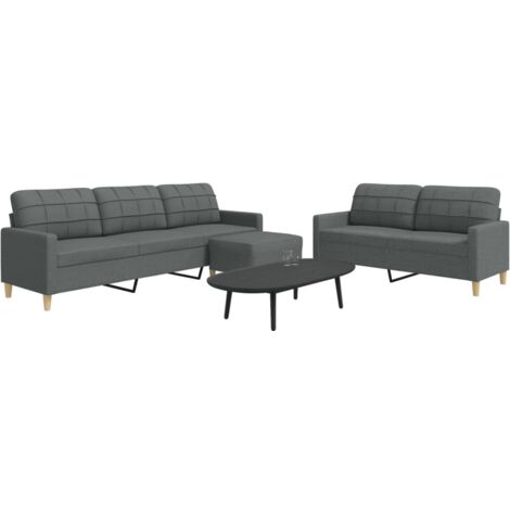 vidaXL 3-tlg. Sofagarnitur mit Fußhocker Dunkelgrau Stoff