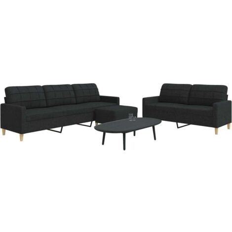 vidaXL 3-tlg. Sofagarnitur mit Fußhocker Schwarz Stoff