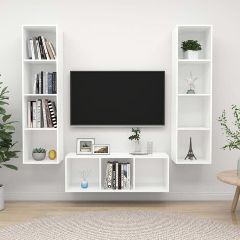 vidaXL 3-tlg. TV-Schrank-Set Weiß Holzwerkstoff