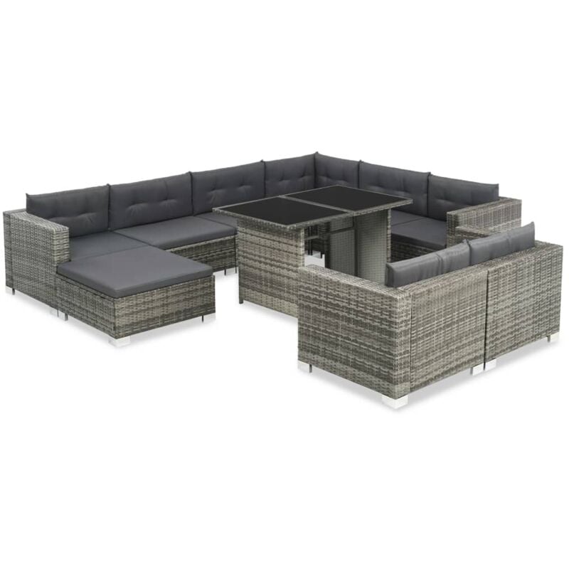 10 pz Set Divani da Giardino, Salotti da Giardino con Cuscini in Polyrattan Grigio vidaXL