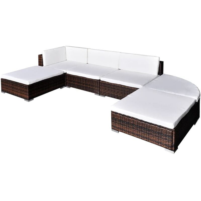 6 pz Set Divani da Giardino, Salotti da Giardino con Cuscini in Polyrattan Marrone Vidaxl