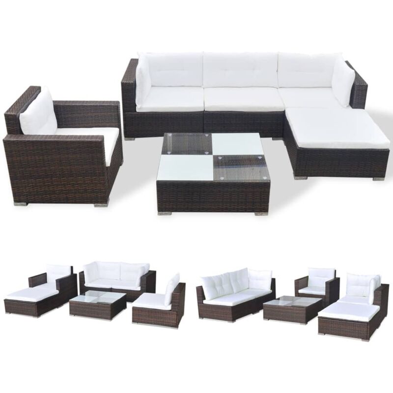 Vidaxl - 6-tlg. Garten-Lounge-Set mit Auflagen Poly Rattan Braun
