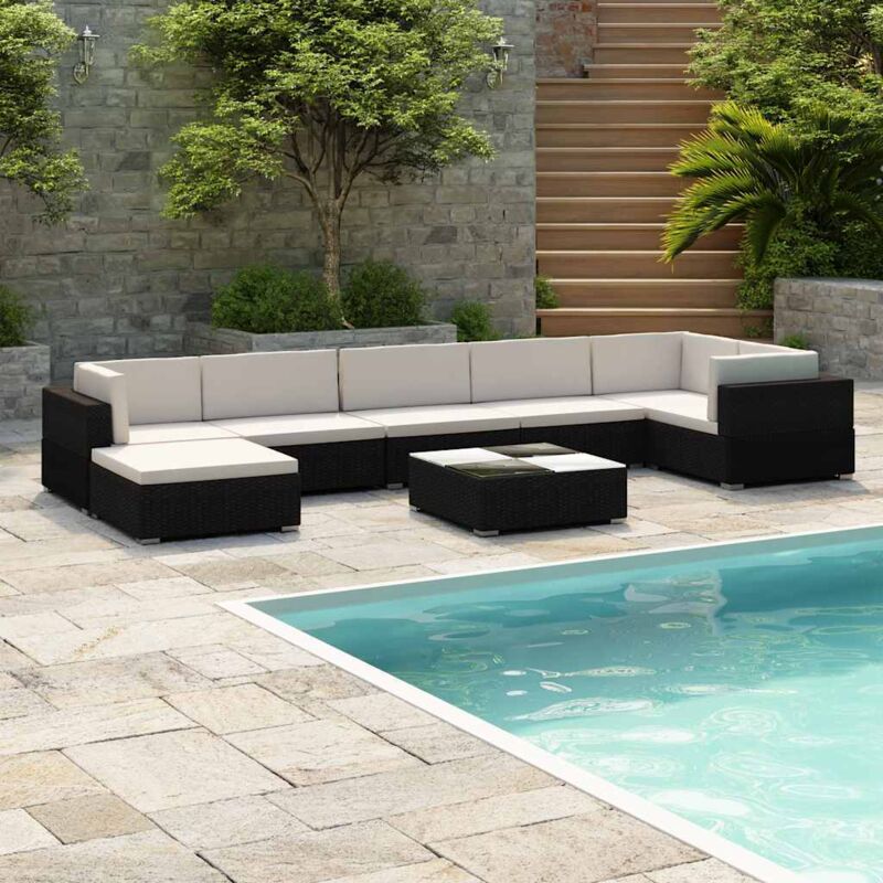 8-tlg. Garten-lounge-set Mit Auflagen Poly Rattan Schwarz Vidaxl