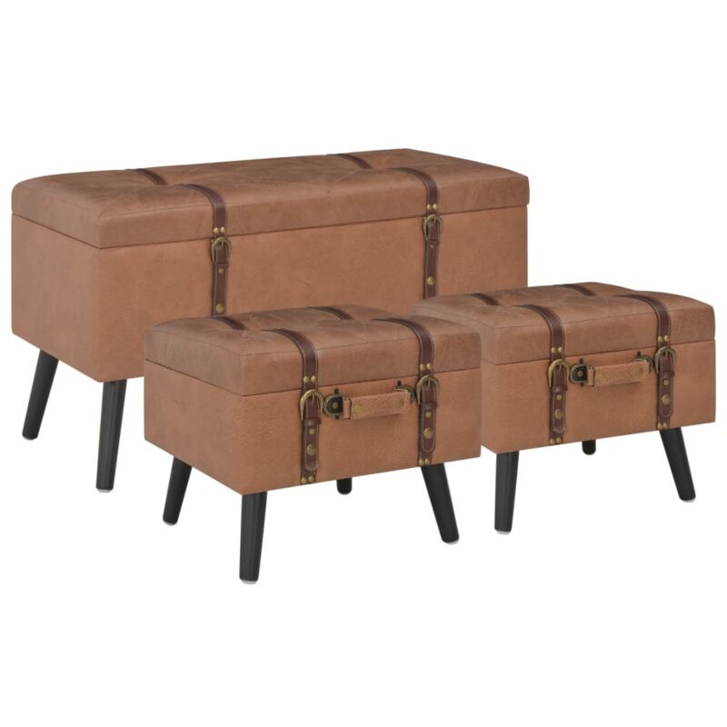 Vidaxl - Tabourets de rangement lot de 3 Marron Similicuir
