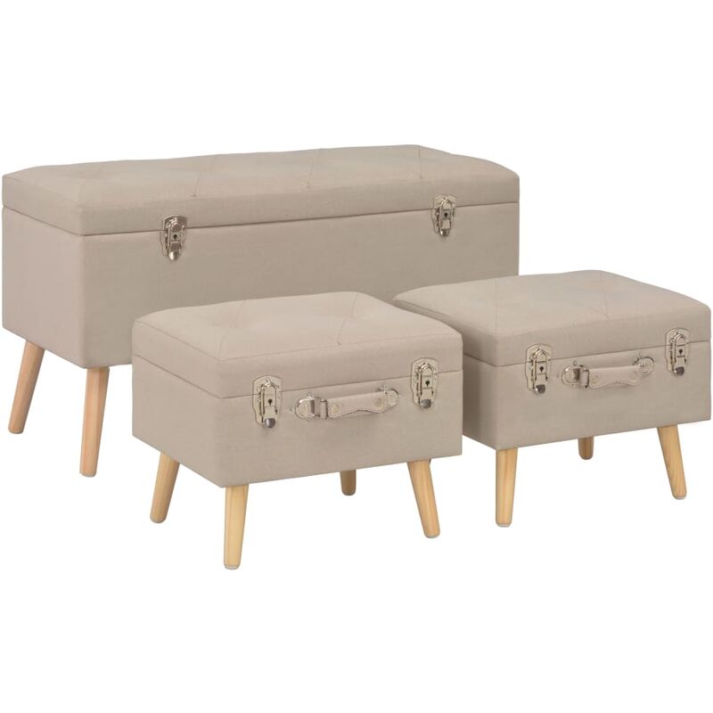 Tabourets de rangement 3 pcs Beige Tissu
