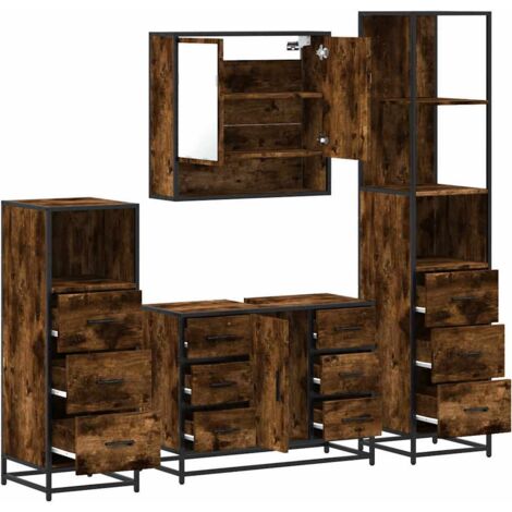 vidaXL 4 Piece Bathroom Furniture Set Smoked Oak Engineered Wood