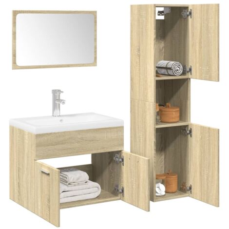 Vidaxl – Ensemble de meubles de salle de bain 4 pcs – Armoire chêne sonoma 30x30x130cm – Lavabo céramique blanc 61x39,5x18,5cm avec trop-plein