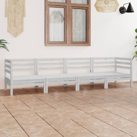 vidaXL 4 Piece Garden Lounge Set White Solid Pinewood (806583+806588)
