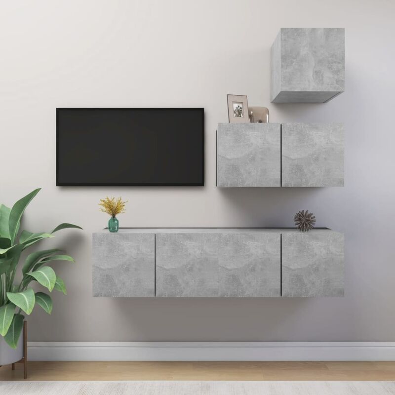 4 Piece Tv Cabinet Set Concrete Grey Engineered Wood Vidaxl