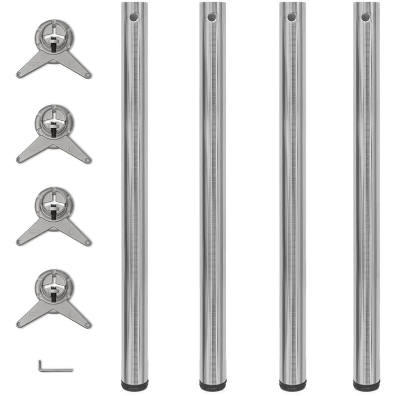 4 pieds de table réglables en hauteur 870 mm Nickel brossé