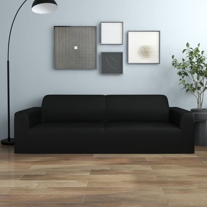 3-seater Stretch Couch Slipcover Black Polyester Jersey Vidaxl