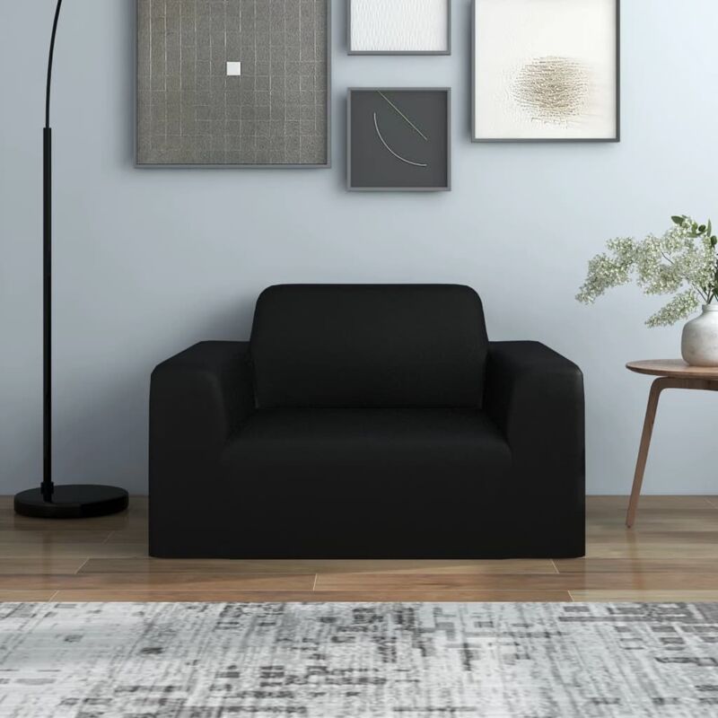 Stretch Couch Slipcover Black Polyester Jersey Vidaxl