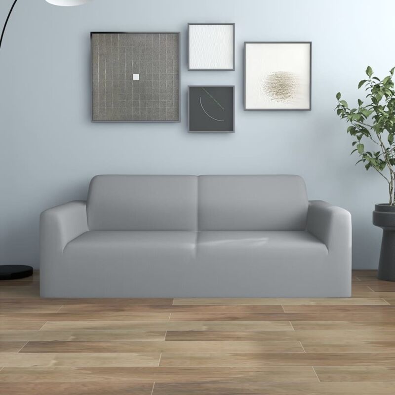 2-seater Stretch Couch Slipcover Grey Polyester Jersey Vidaxl