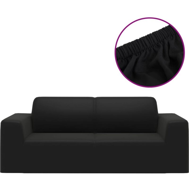 2-seater Stretch Couch Slipcover Black Polyester Jersey Vidaxl