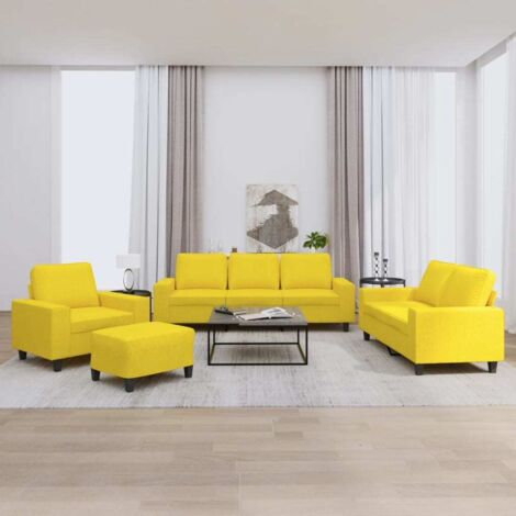 vidaXL 4-teiliges Sofa-Set in Hellgelb, Stoff