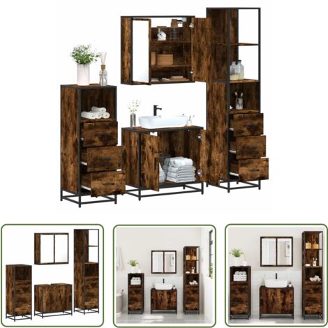 vidaXL 4-tlg. Badmöbel-Set Räuchereiche Holzwerkstoff