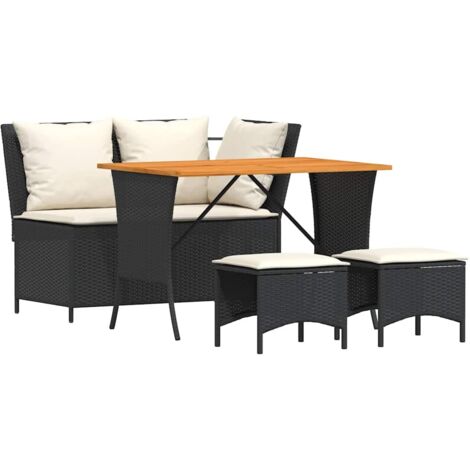 vidaXL 4-tlg. Garten-Essgruppe mit Kissen Schwarz Poly Rattan