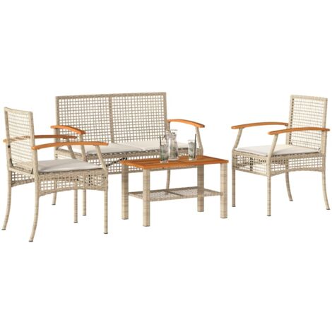 vidaXL 4-tlg. Garten-Lounge-Set mit Kissen Beige Poly Rattan