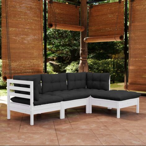 vidaXL 4-tlg. Garten-Lounge-Set mit Kissen Weiß Kiefernholz