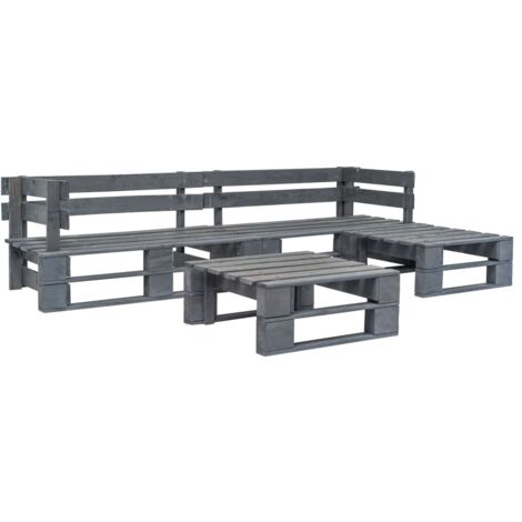vidaXL 4-tlg. Garten-Sofagarnitur aus Paletten Holz Grau