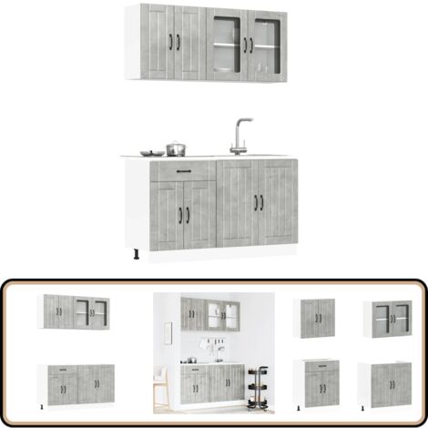 vidaXL 4-tlg. Küchenschrank-Set Kalmar Betongrau Holzwerkstoff