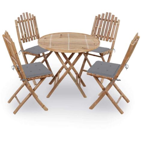 vidaXL 5 Piece Folding Outdoor Dining Set with Cushions Bamboo