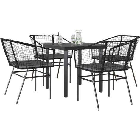 vidaXL 5 Piece Garden Dining Set with Cushions Black Poly Rattan Glass