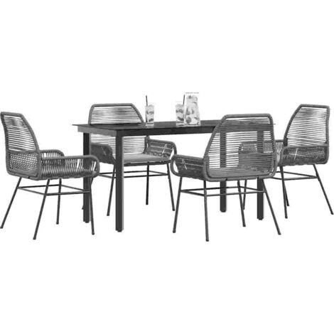 vidaXL 5 Piece Garden Dining Set with Cushions Grey Poly Rattan Glass