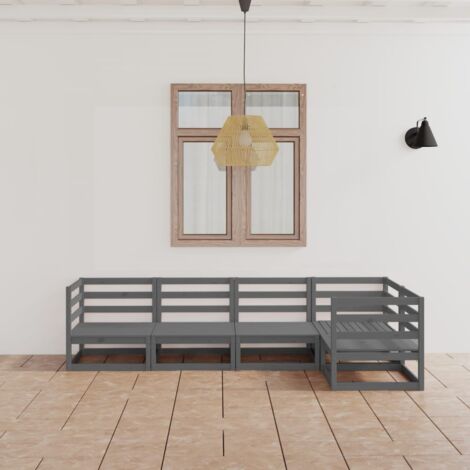 vidaXL 5 Piece Garden Lounge Set Grey Solid Wood Pine (805677+805707)