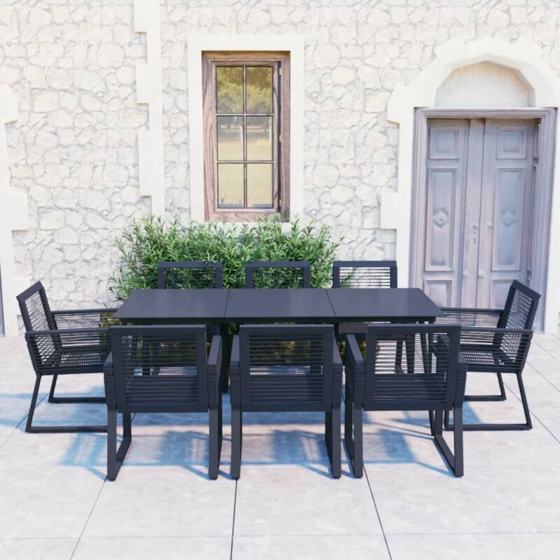9 Piece Outdoor Dining Set Pvc Rattan Black Vidaxl