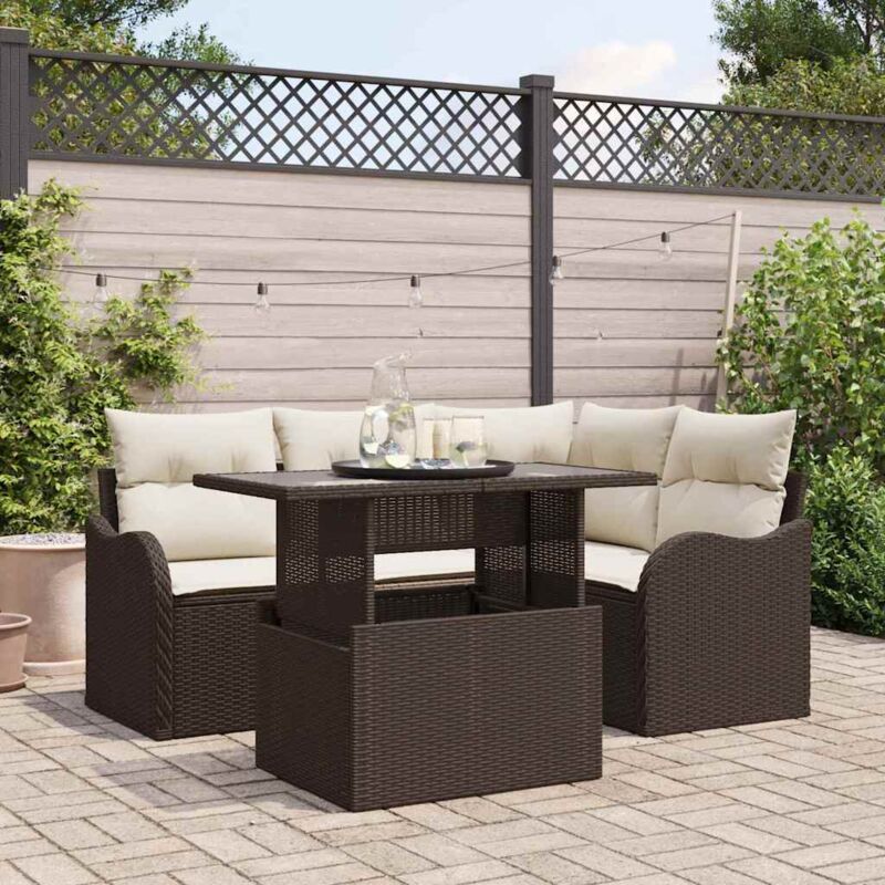 Garten-sofa-set Mit Kissen 5 Pcs Braun Poly Rattan Vidaxl