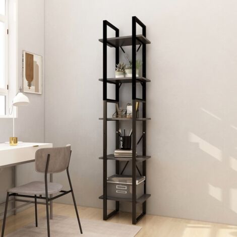 vidaXL 5-Tier Book Cabinet Grey 40x30x175 cm Solid Wood Pine (806414+806494)