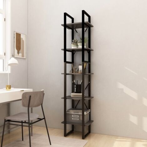 vidaXL 5-Tier Book Cabinet Grey 40x30x175 cm Solid Wood Pine (806414+806494)