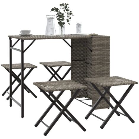 vidaXL 5-tlg. Garten-Essgruppe Klappbar Grau Poly Rattan